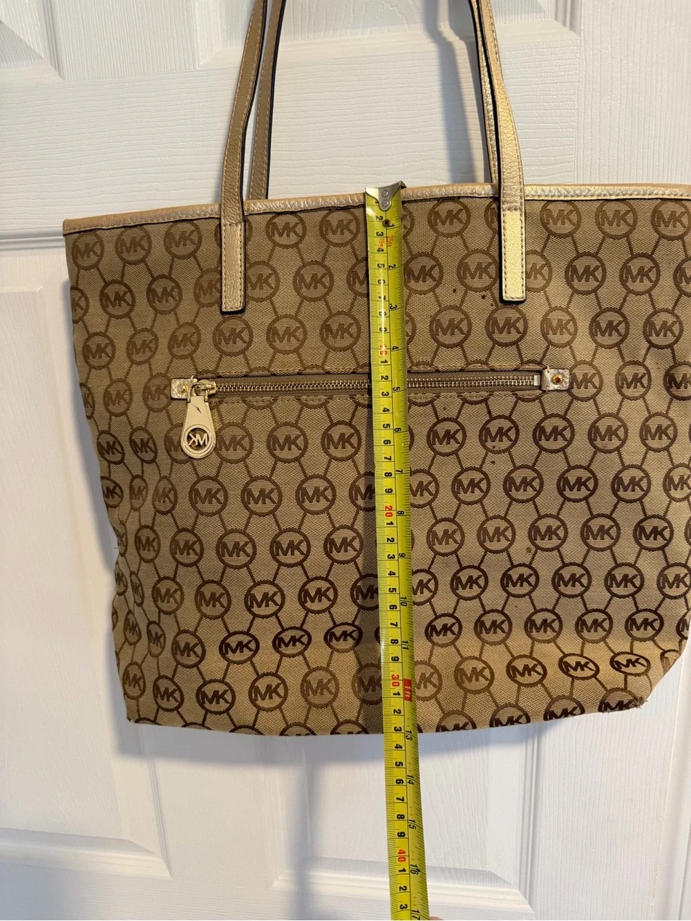 Michael Kors Tan/Brown Monogram Tote with Gold Accents